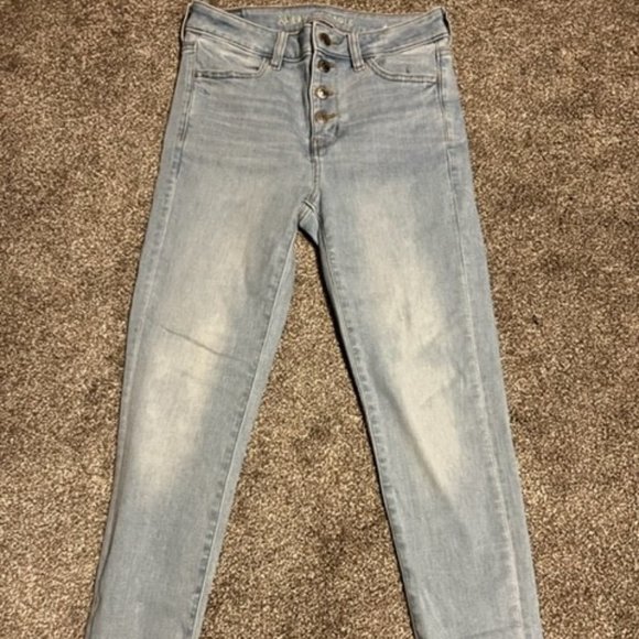 AMERICAN EAGLE Women's Jeans Next Level Stretch High Waisted Button Fly 4Long - Picture 1 of 6